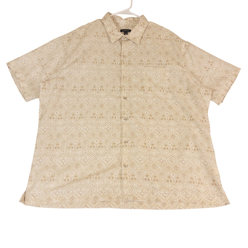 Van Heusen Mens XXL Tan Cream Geometric Tribal Print Short Sleeve Button Down